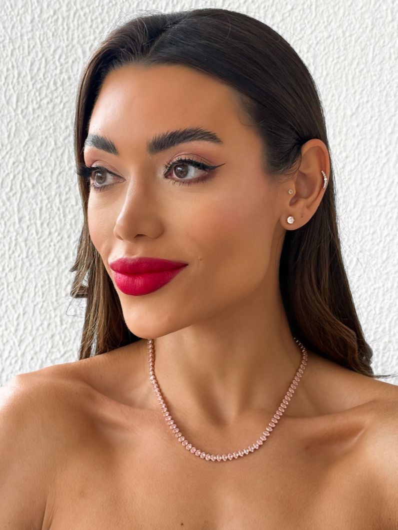Colar Folheado a Ouro 18k e Prata Oval de Cristal Colorido