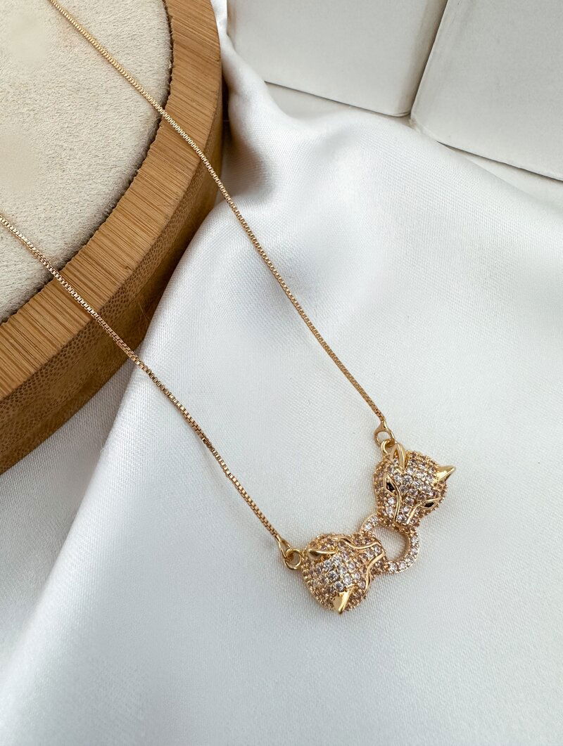 Colar Folheado a Ouro 18k e Prata Panteras Cravejadas