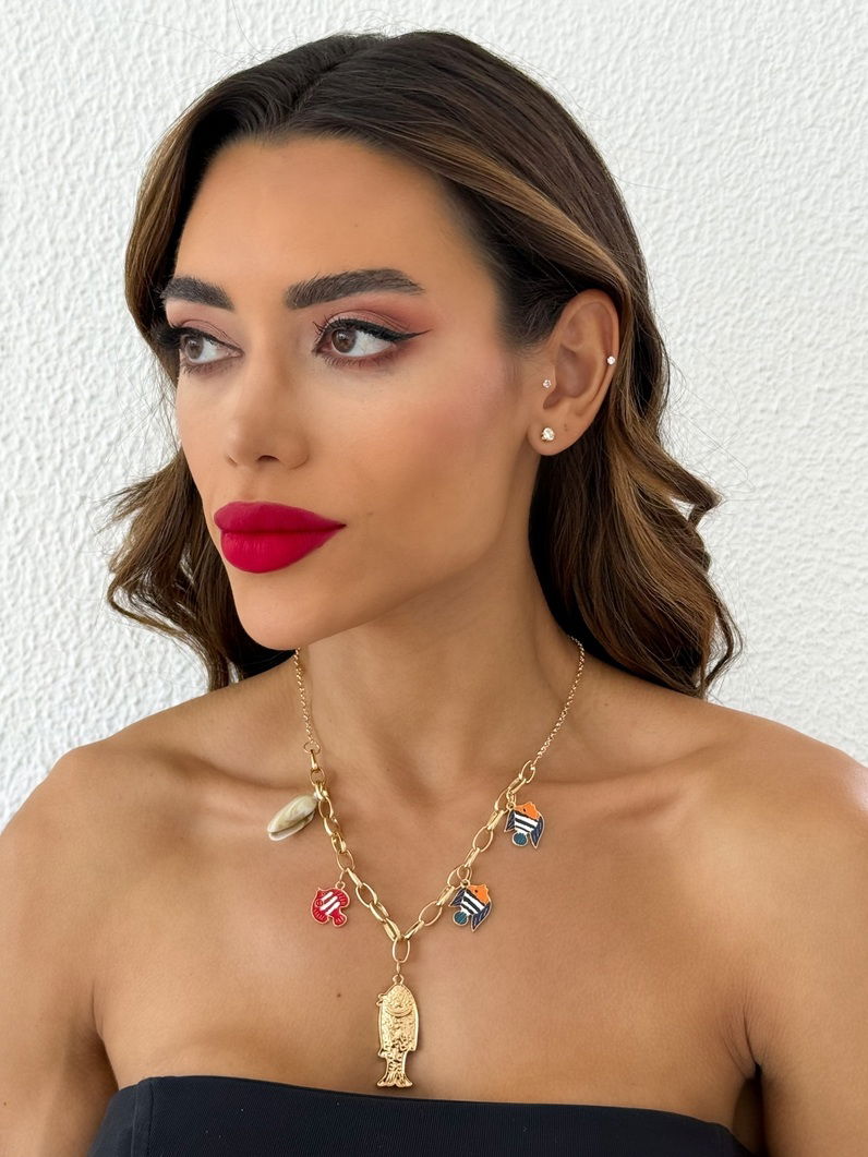 Colar Folheado a Ouro 18k e Prata Peixes e Elementos Maritimos