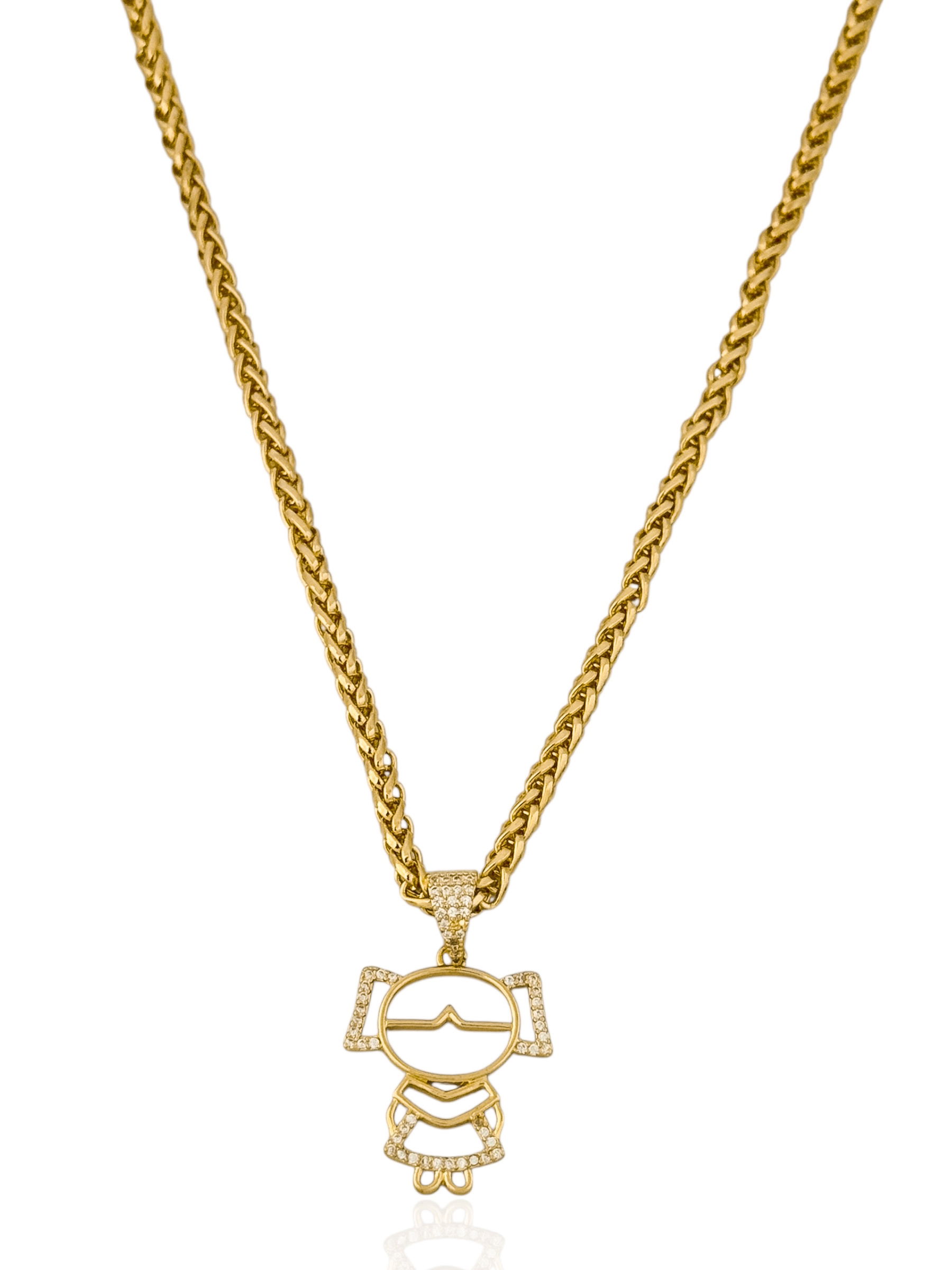Colar Folheado a Ouro 18K e Prata Pingente Menina e Menino Cravejado