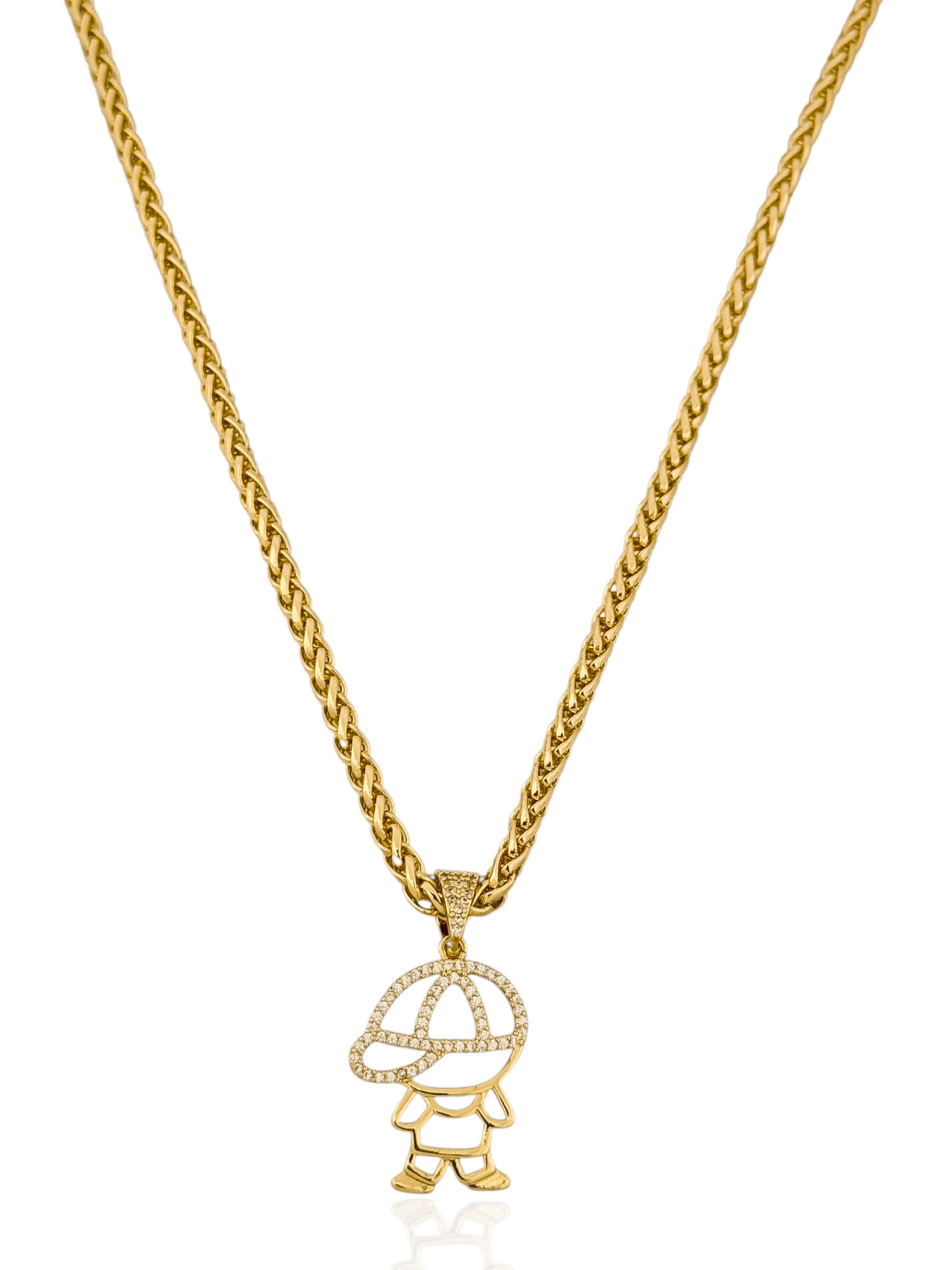 Colar Folheado a Ouro 18K e Prata Pingente Menina e Menino Cravejado