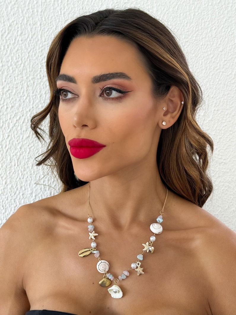 Colar Folheado a Ouro 18k e Prata Pingentes Alto Verão Coloridos