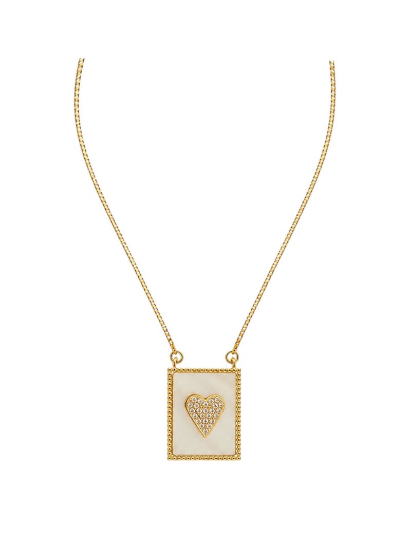 Colar Folheado a Ouro 18k e Prata Placa Resinada com Coração