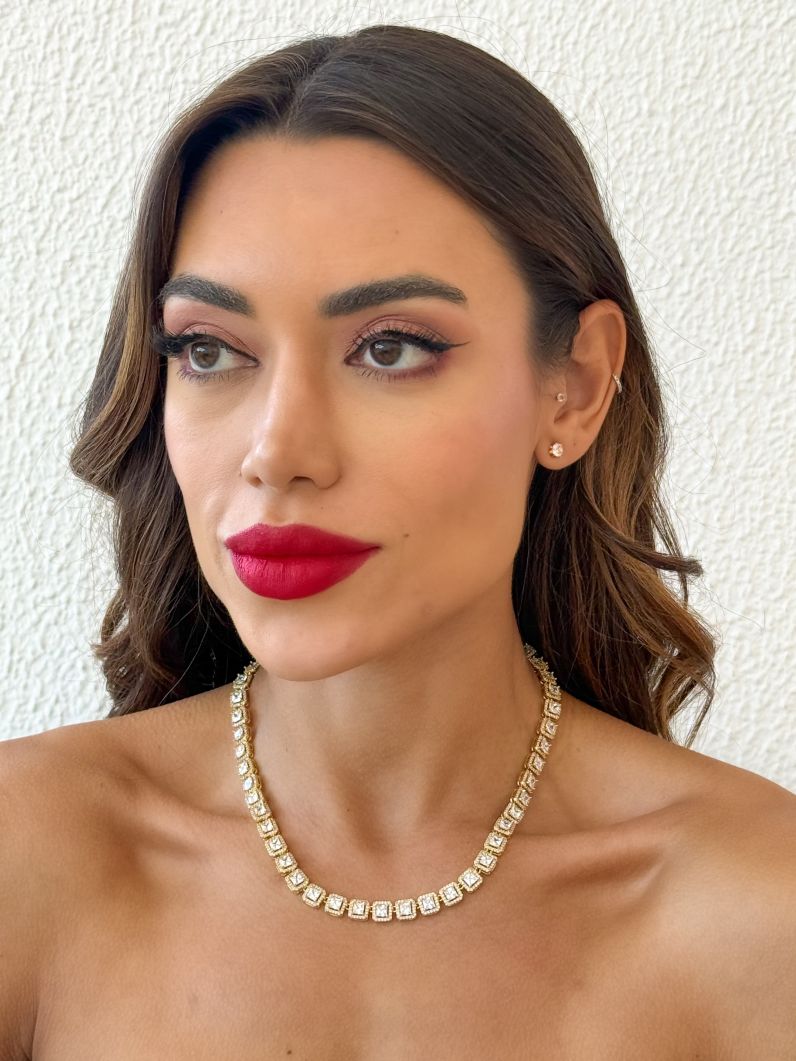 Colar Folheado a Ouro 18k e Prata Quadrados de Zircônia