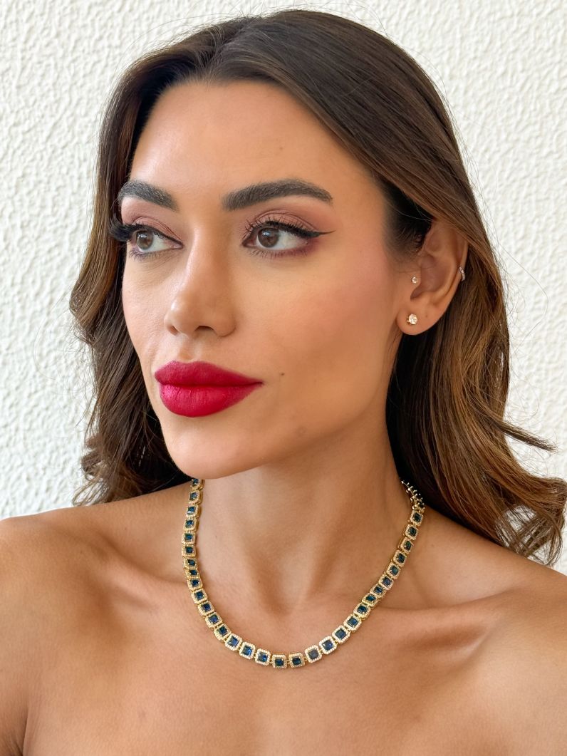 Colar Folheado a Ouro 18k e Prata Quadrados de Zircônia