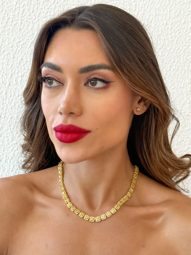 Colar Folheado a Ouro 18k e Prata Quadrados de Zircônia
