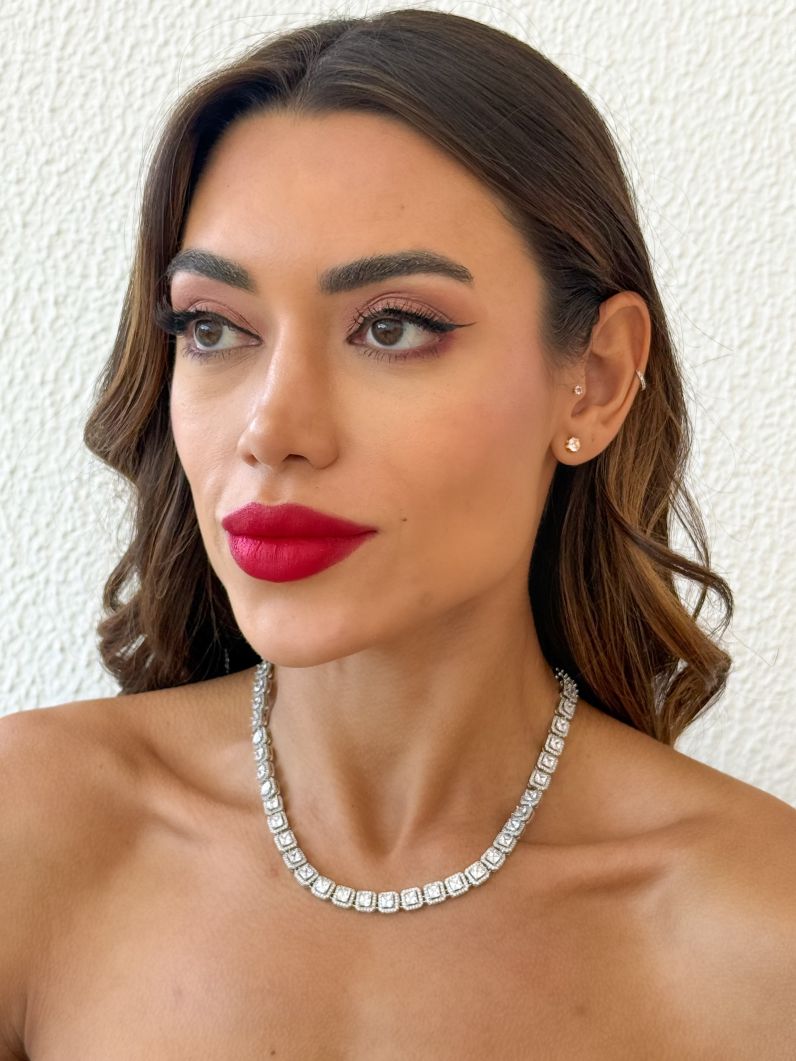 Colar Folheado a Ouro 18k e Prata Quadrados de Zircônia