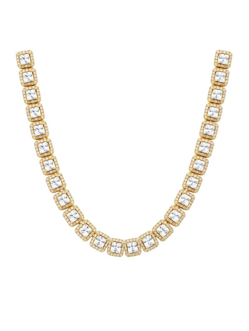 Colar Folheado a Ouro 18k e Prata Quadrados de Zircônia