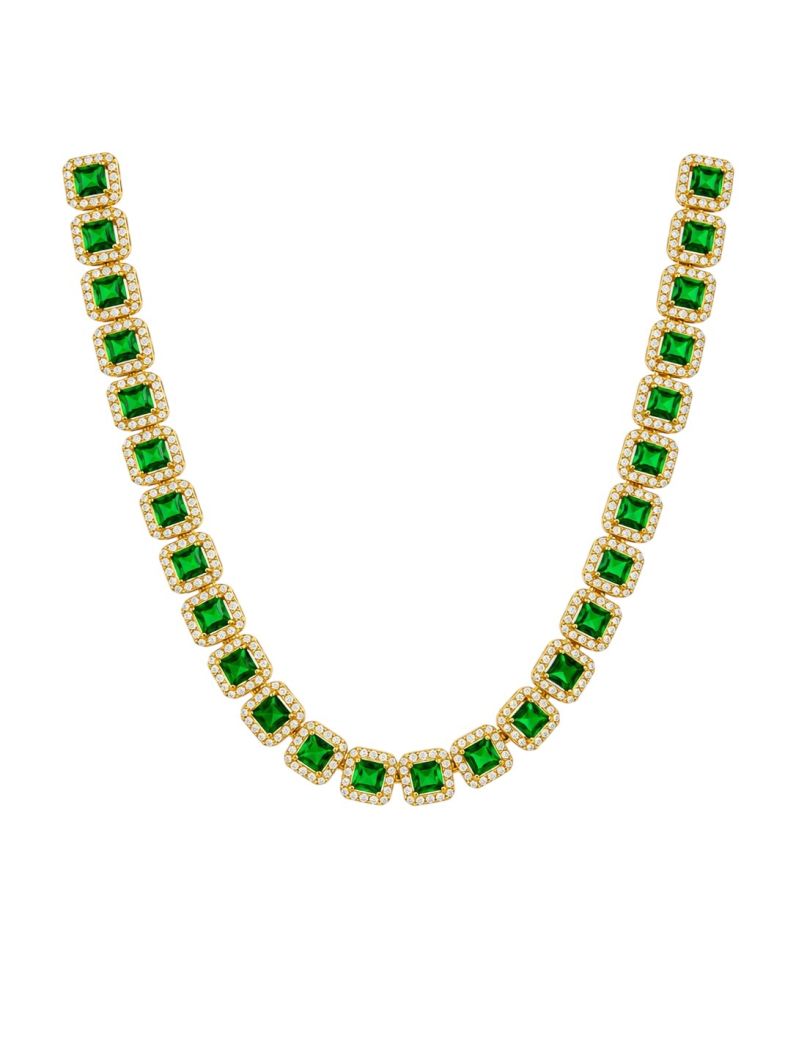 Colar Folheado a Ouro 18k e Prata Quadrados de Zircônia