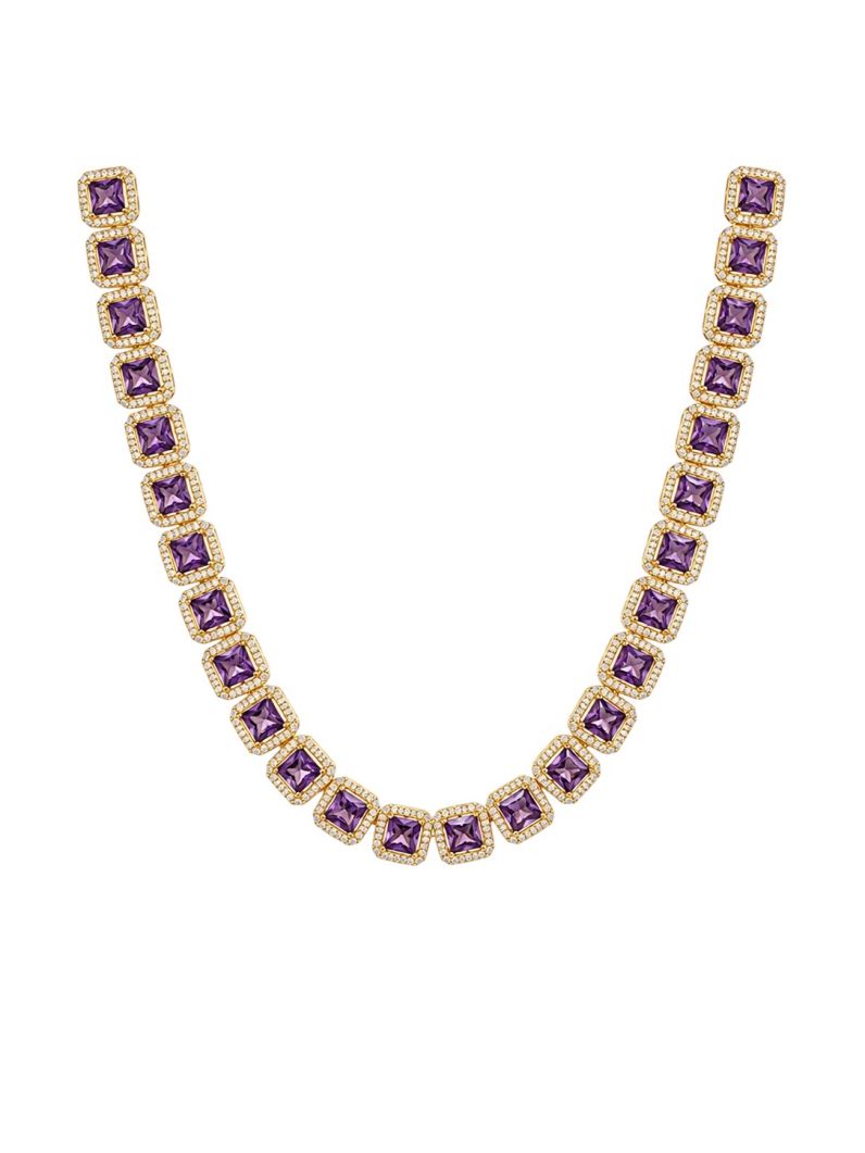 Colar Folheado a Ouro 18k e Prata Quadrados de Zircônia