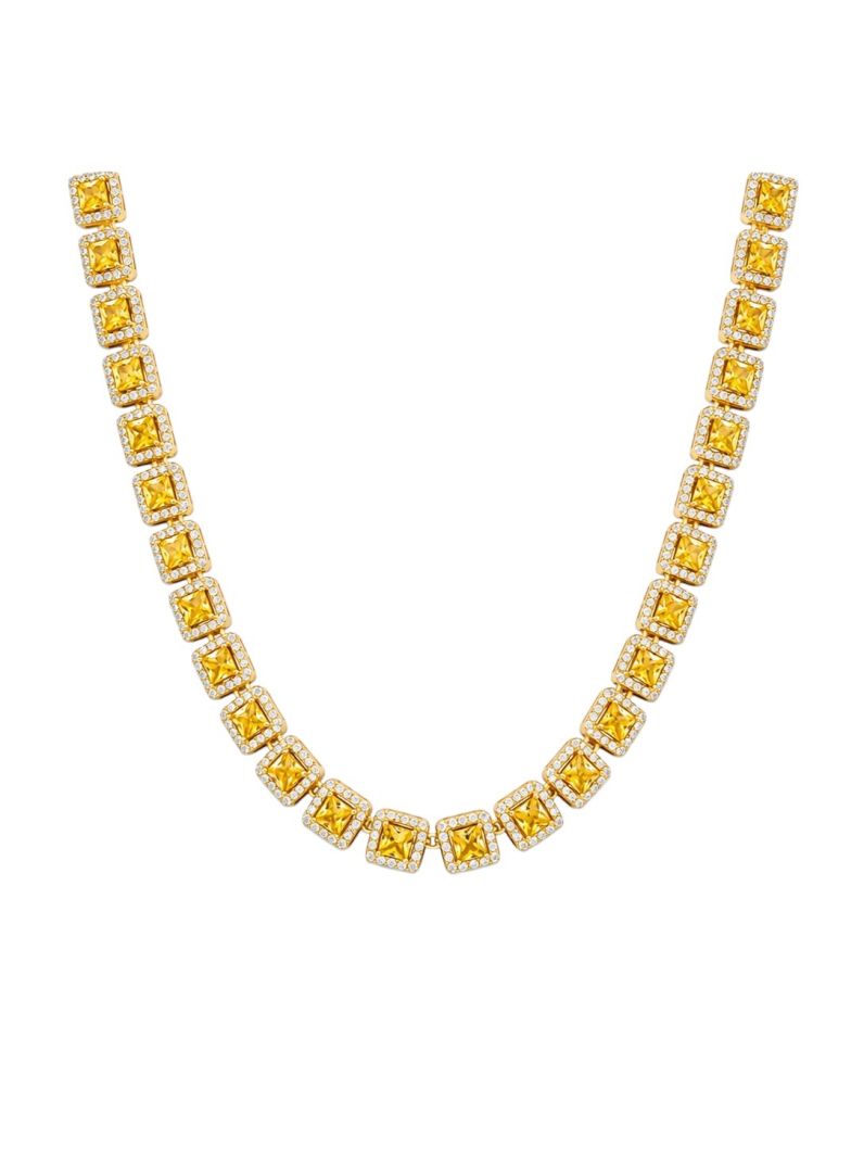 Colar Folheado a Ouro 18k e Prata Quadrados de Zircônia