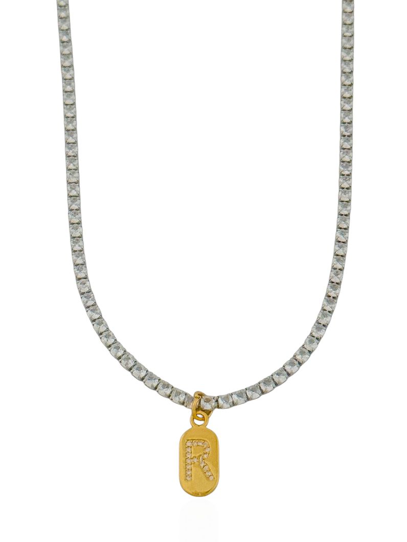 Colar Folheado a Ouro 18k e Prata Riviera Zircôna Com Medalha Inicial