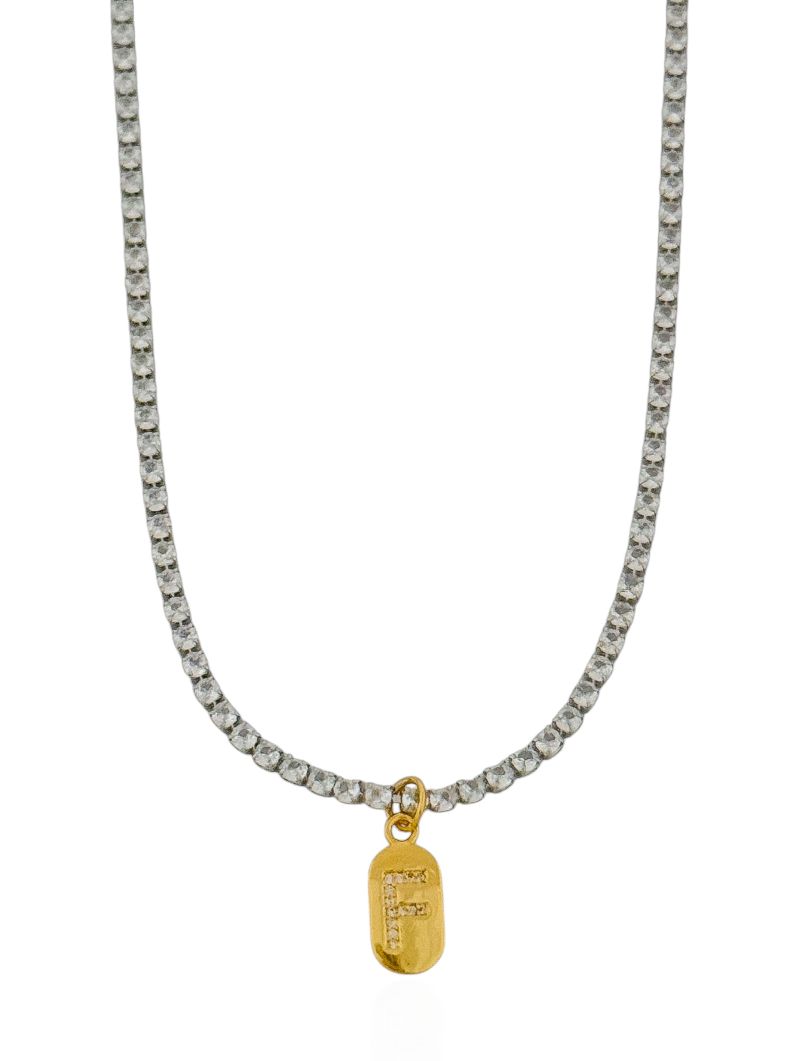 Colar Folheado a Ouro 18k e Prata Riviera Zircôna Com Medalha Inicial