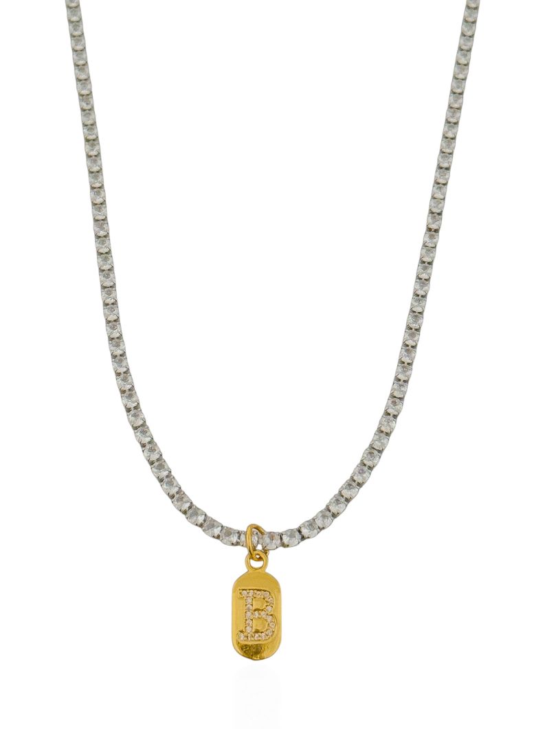 Colar Folheado a Ouro 18k e Prata Riviera Zircôna Com Medalha Inicial