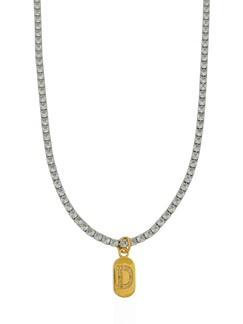 Colar Folheado a Ouro 18k e Prata Riviera Zircôna Com Medalha Inicial