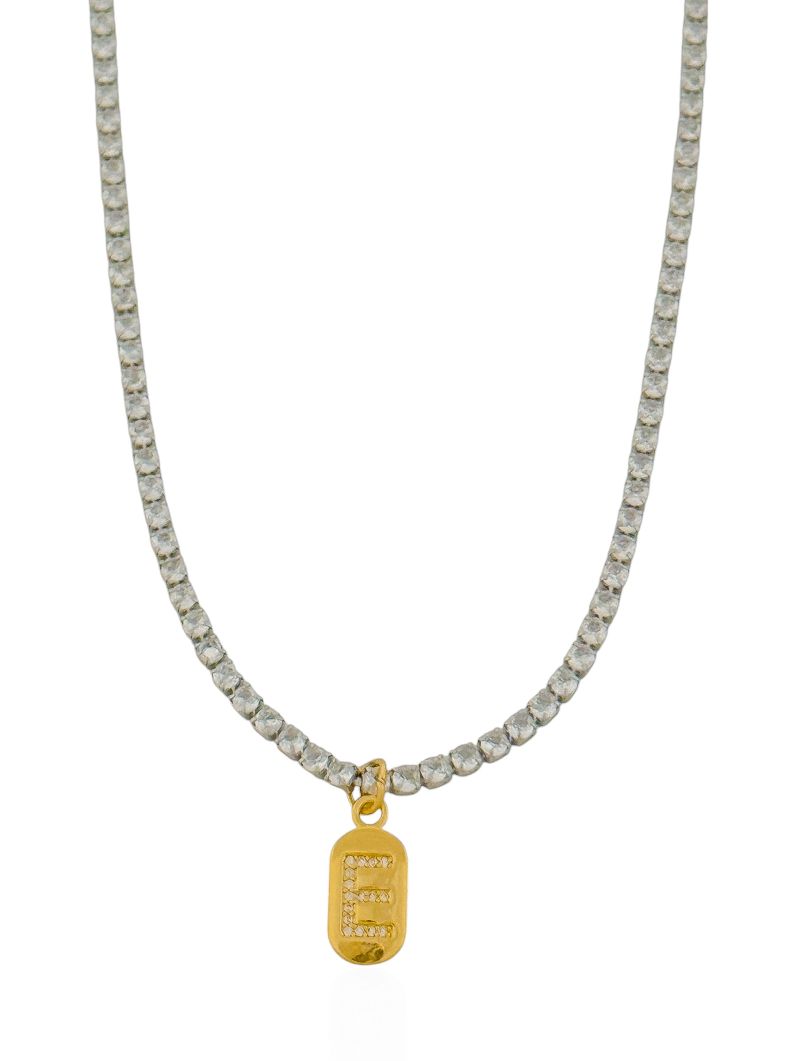 Colar Folheado a Ouro 18k e Prata Riviera Zircôna Com Medalha Inicial