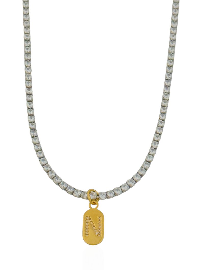 Colar Folheado a Ouro 18k e Prata Riviera Zircôna Com Medalha Inicial
