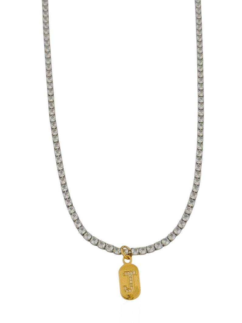 Colar Folheado a Ouro 18k e Prata Riviera Zircôna Com Medalha Inicial