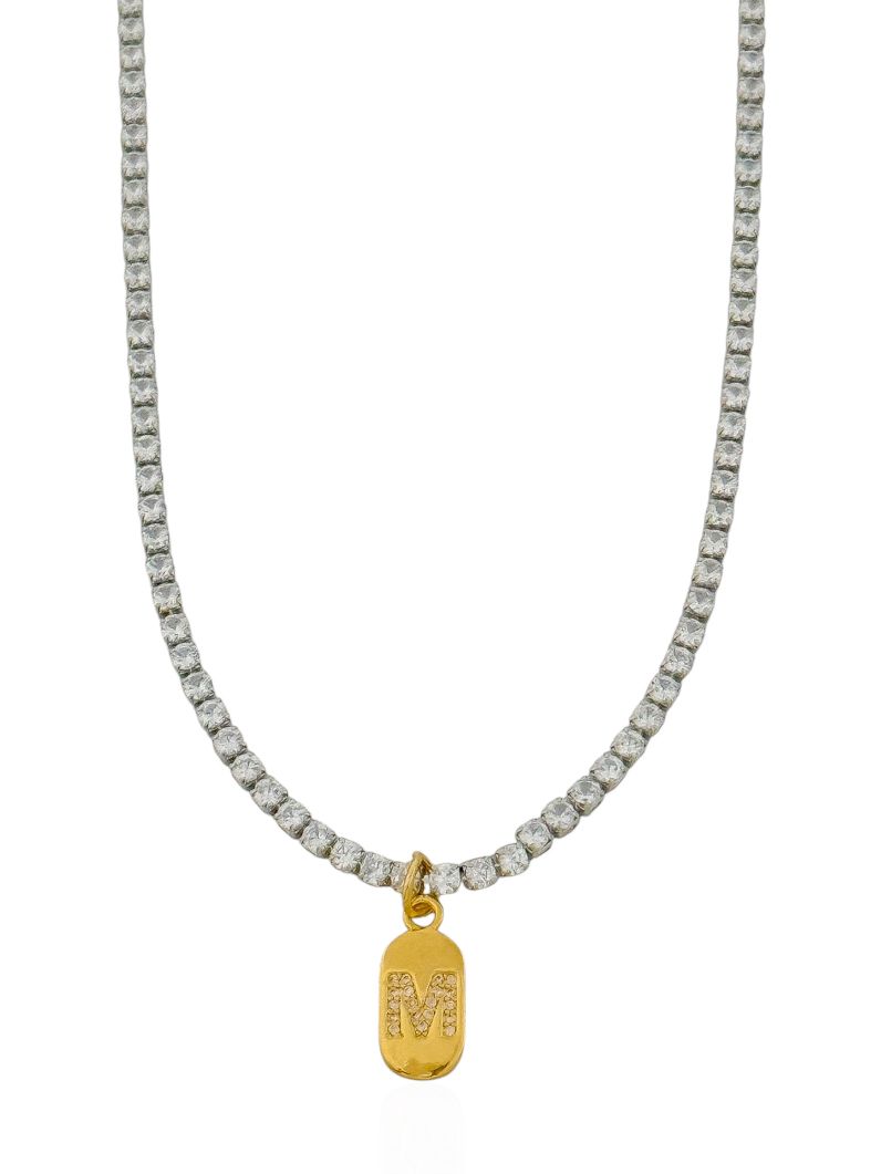 Colar Folheado a Ouro 18k e Prata Riviera Zircôna Com Medalha Inicial