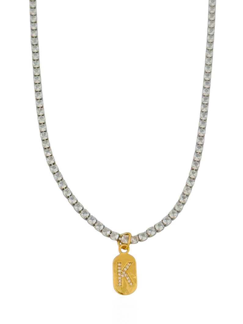 Colar Folheado a Ouro 18k e Prata Riviera Zircôna Com Medalha Inicial