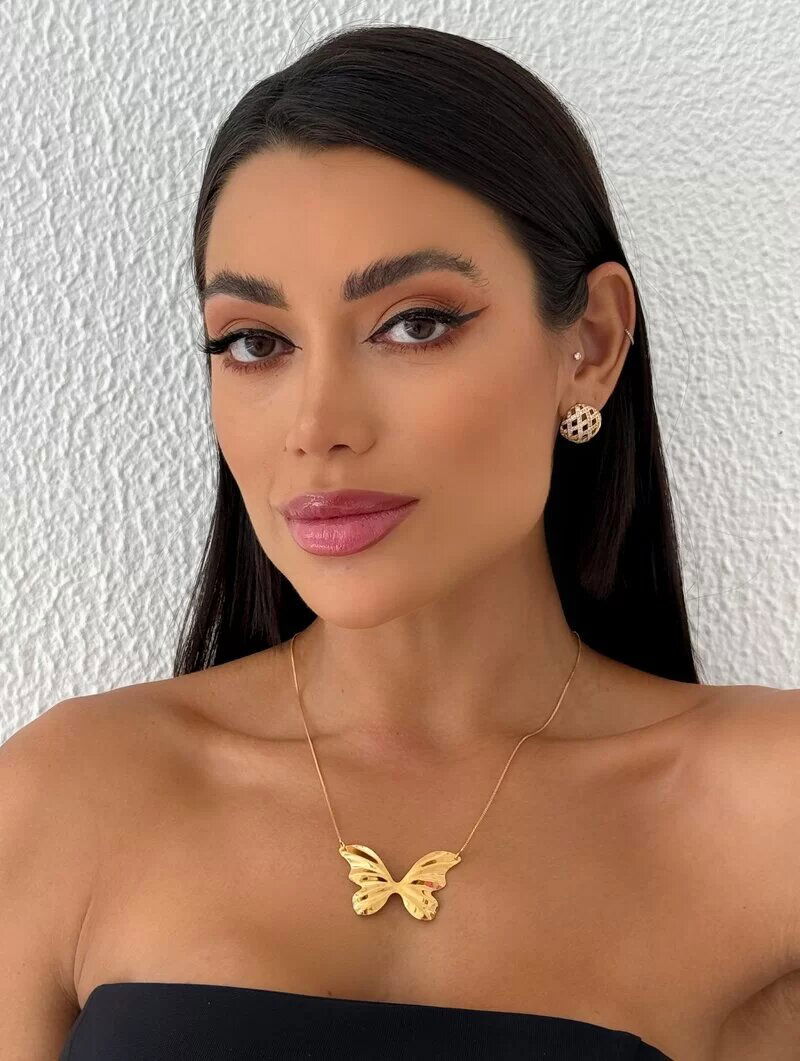 Colar Folheado a Ouro 18k e Prata Veneziana com Borboleta