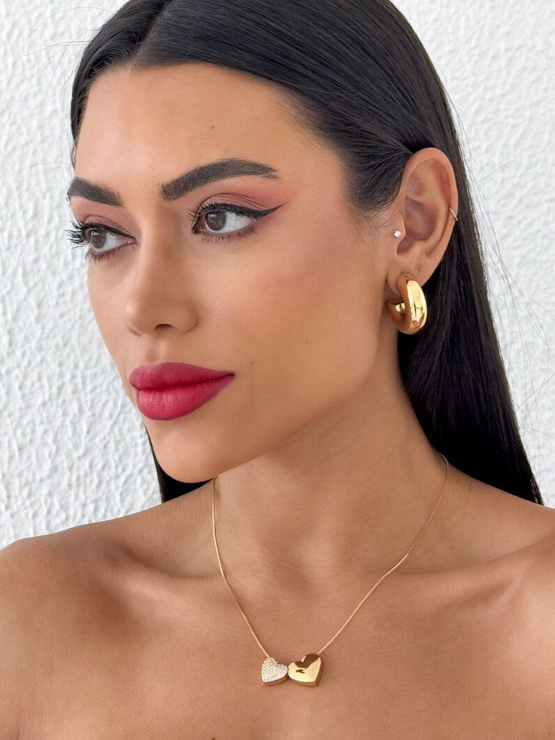 Colar folheado a ouro 18k e Prata Veneziana Com Coração Liso e Zircônia