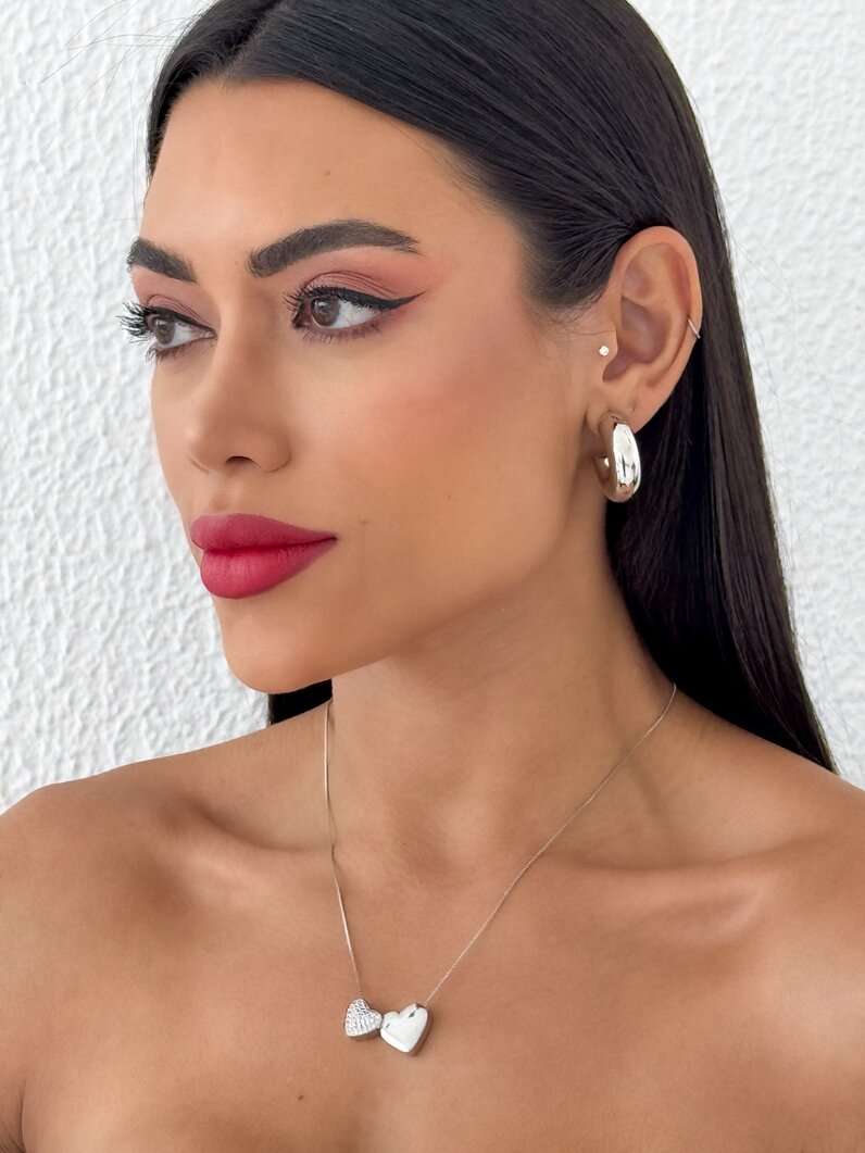 Colar folheado a ouro 18k e Prata Veneziana Com Coração Liso e Zircônia