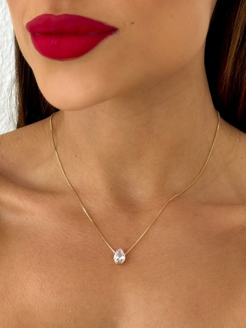 Colar Folheado a Ouro 18k e Prata Veneziana Com Gota de Cristal M