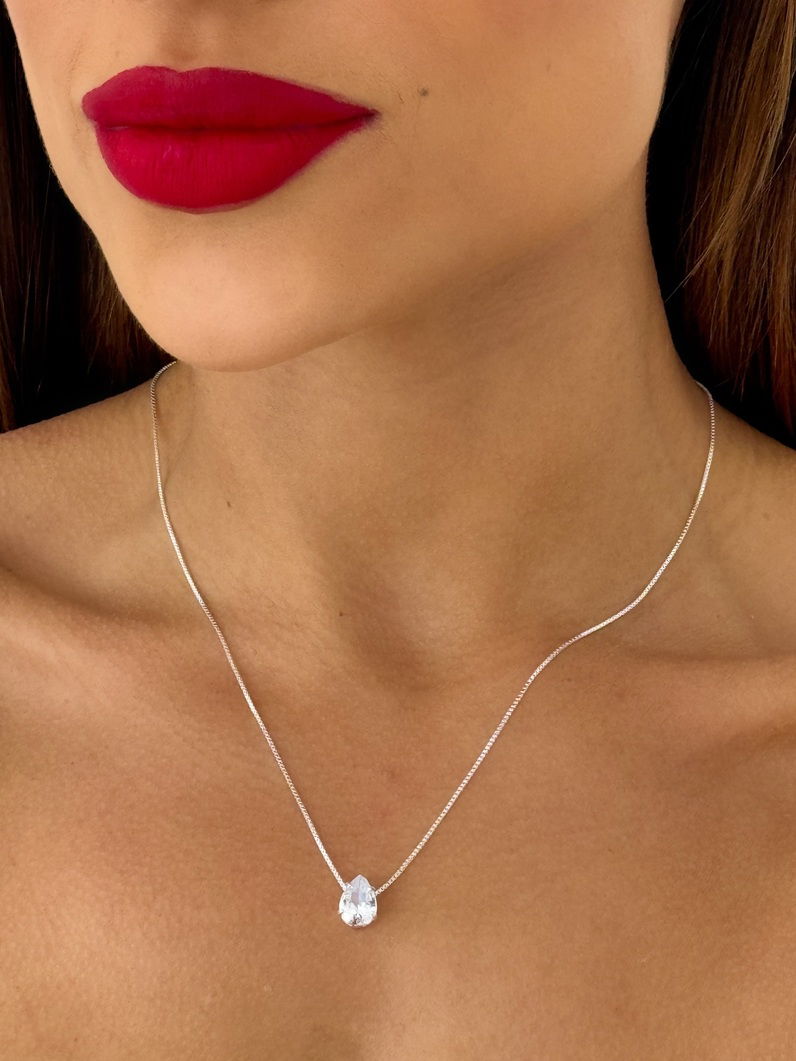 Colar Folheado a Ouro 18k e Prata Veneziana Com Gota de Cristal M