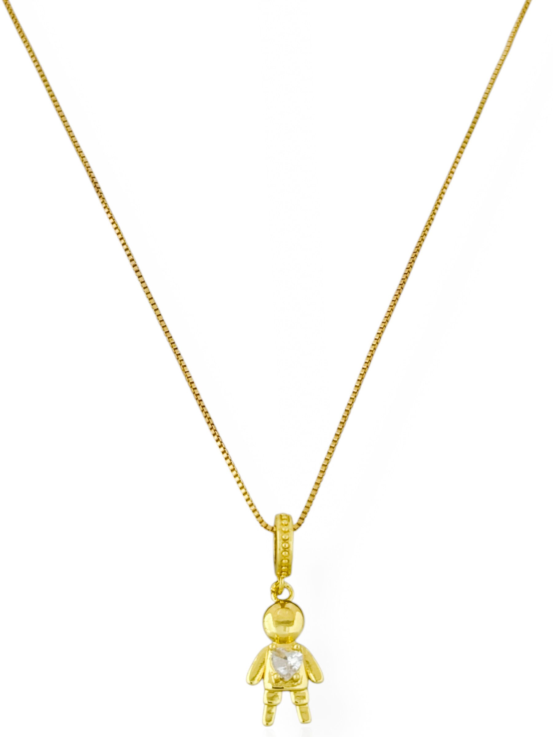 Colar Folheado a Ouro 18k e Prata Veneziana Com Menina e Menina e Coração Cristal