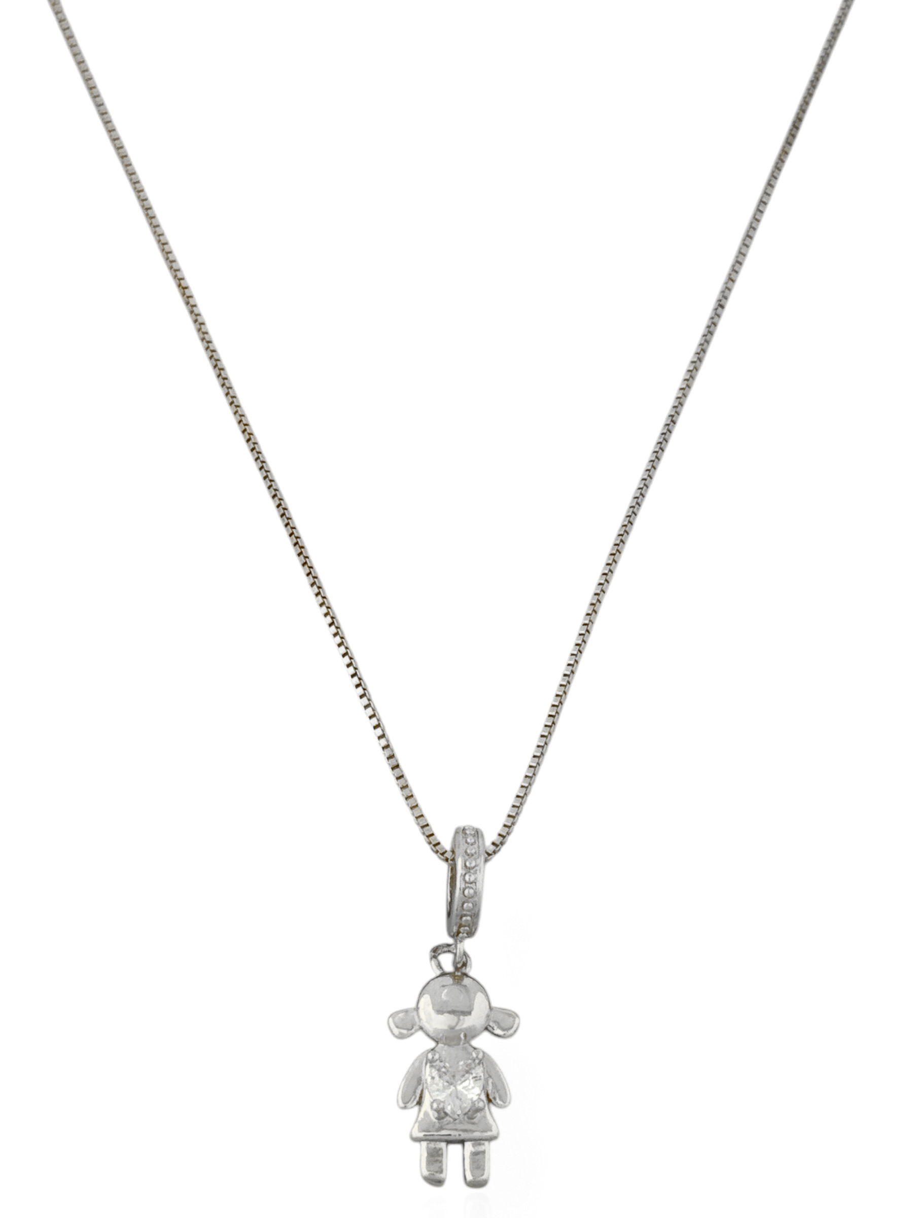 Colar Folheado a Ouro 18k e Prata Veneziana Com Menina e Menina e Coração Cristal