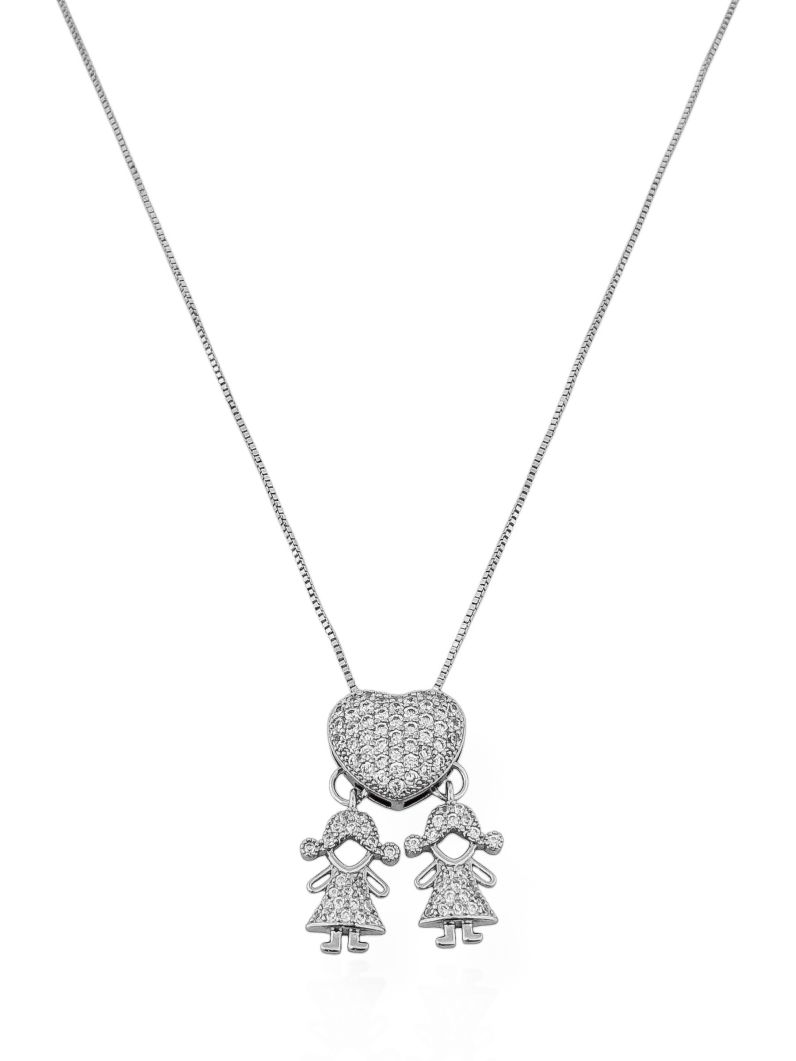 Colar Folheado a Ouro 18k e Prata Veneziana Pingente Crianças Cravejados