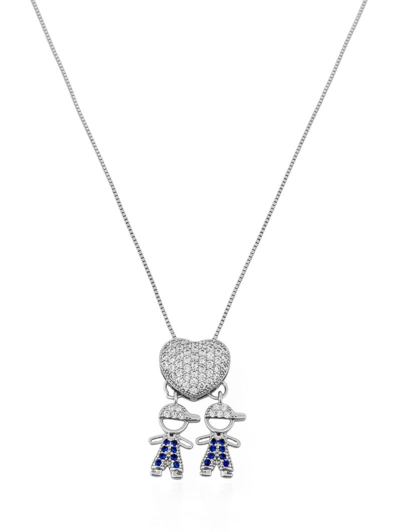 Colar Folheado a Ouro 18k e Prata Veneziana Pingente Crianças Cravejados