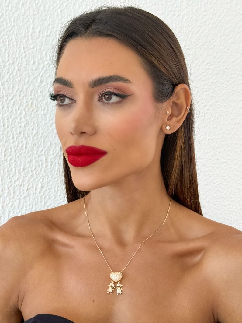 Colar Folheado a Ouro 18k e Prata Veneziana Pingente Crianças Cravejados