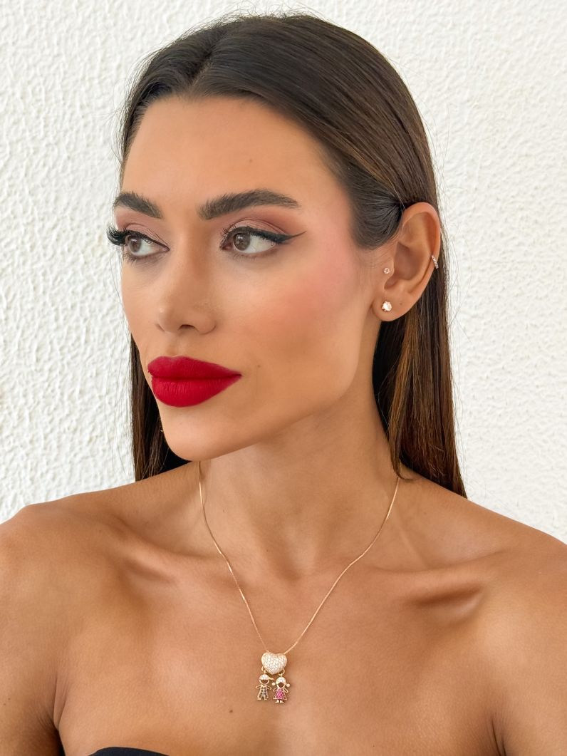 Colar Folheado a Ouro 18k e Prata Veneziana Pingente Crianças Cravejados
