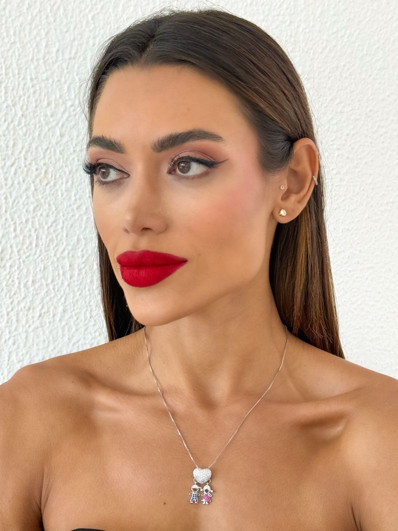 Colar Folheado a Ouro 18k e Prata Veneziana Pingente Crianças Cravejados
