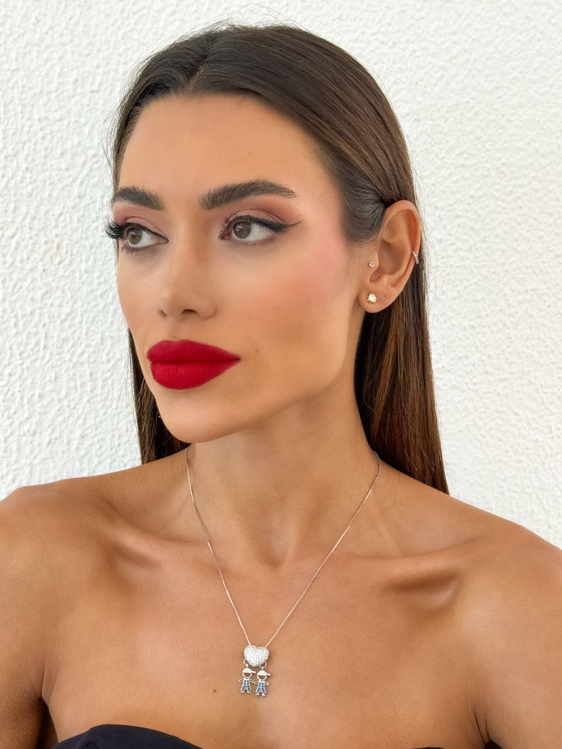 Colar Folheado a Ouro 18k e Prata Veneziana Pingente Crianças Cravejados