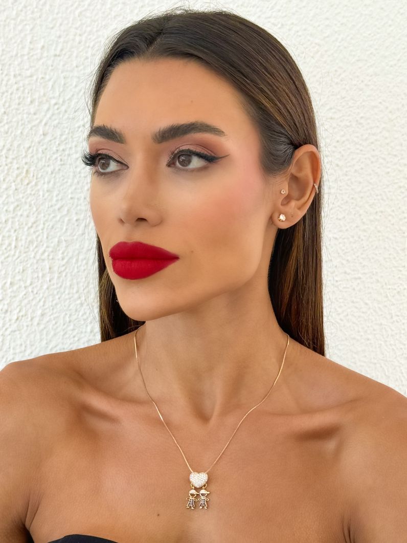 Colar Folheado a Ouro 18k e Prata Veneziana Pingente Crianças Cravejados