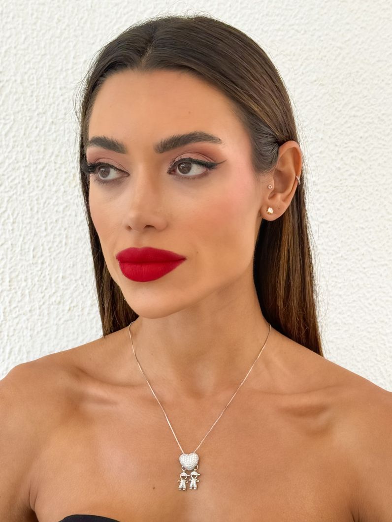 Colar Folheado a Ouro 18k e Prata Veneziana Pingente Crianças Cravejados