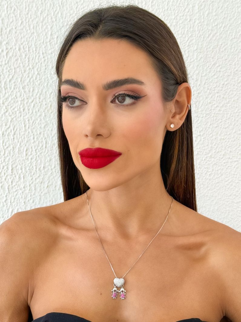 Colar Folheado a Ouro 18k e Prata Veneziana Pingente Crianças Cravejados