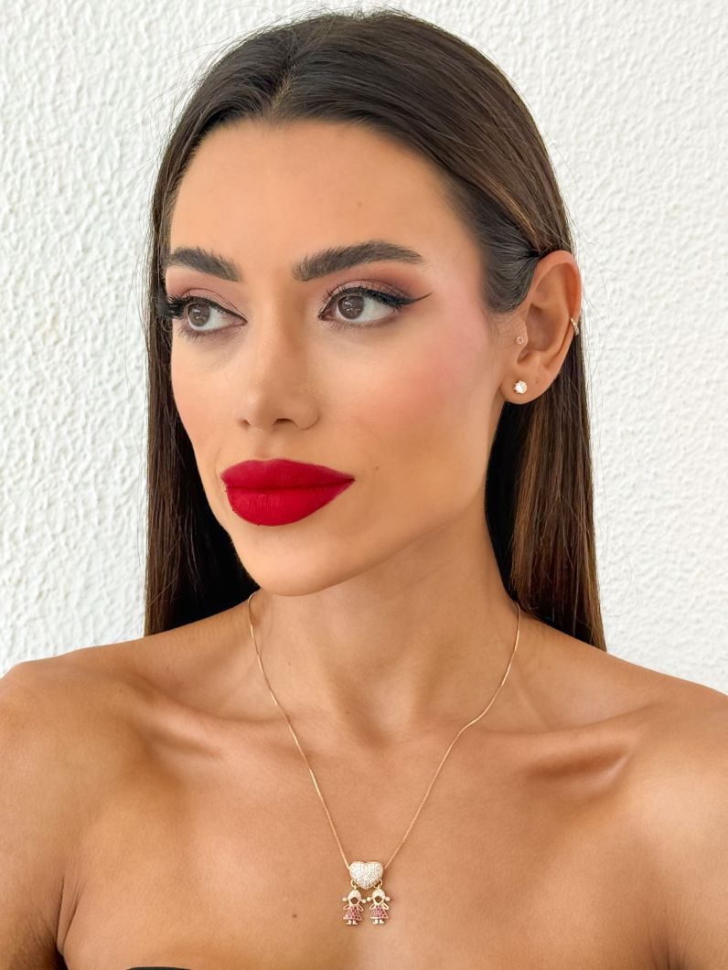 Colar Folheado a Ouro 18k e Prata Veneziana Pingente Crianças Cravejados