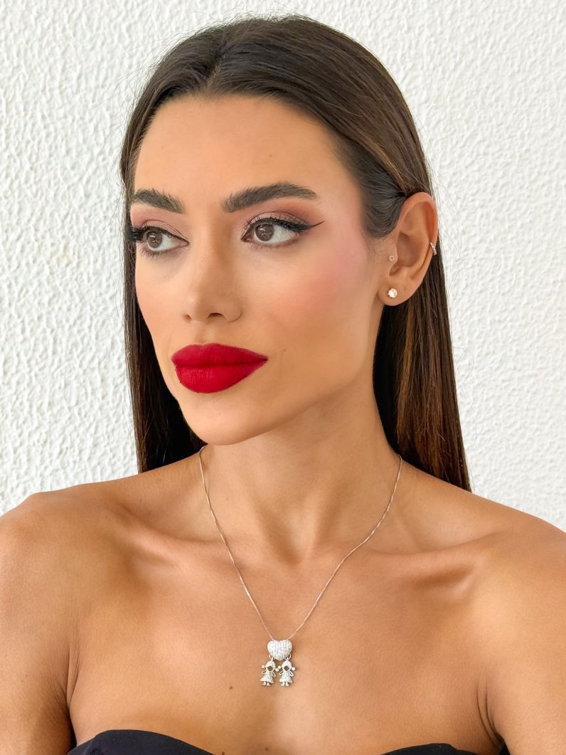Colar Folheado a Ouro 18k e Prata Veneziana Pingente Crianças Cravejados