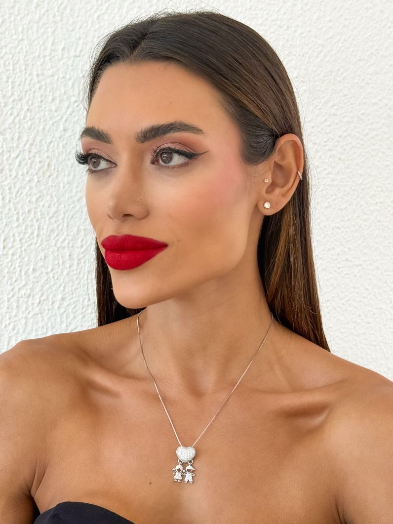 Colar Folheado a Ouro 18k e Prata Veneziana Pingente Crianças Cravejados