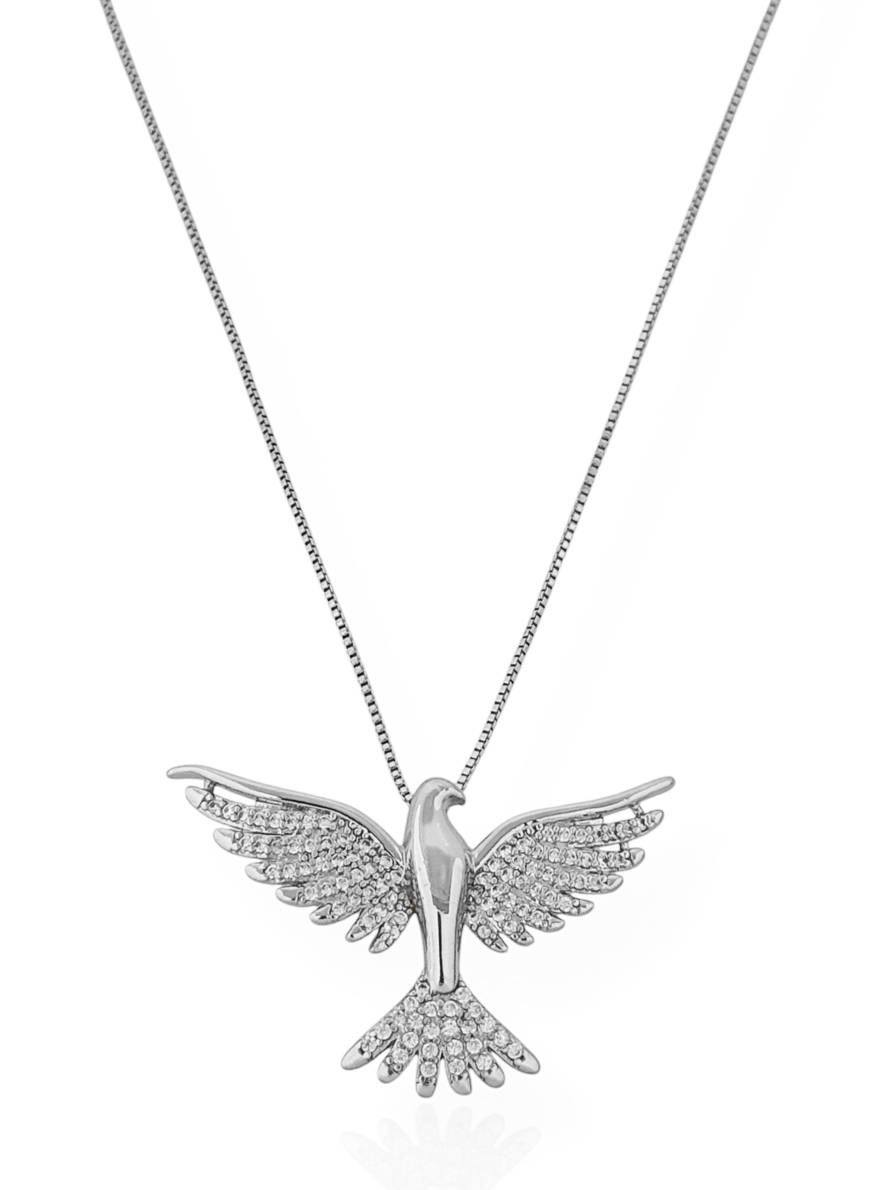 Colar Folheado a Ouro 18k e Prata Veneziana Pingente Espírito Santo Cravejado