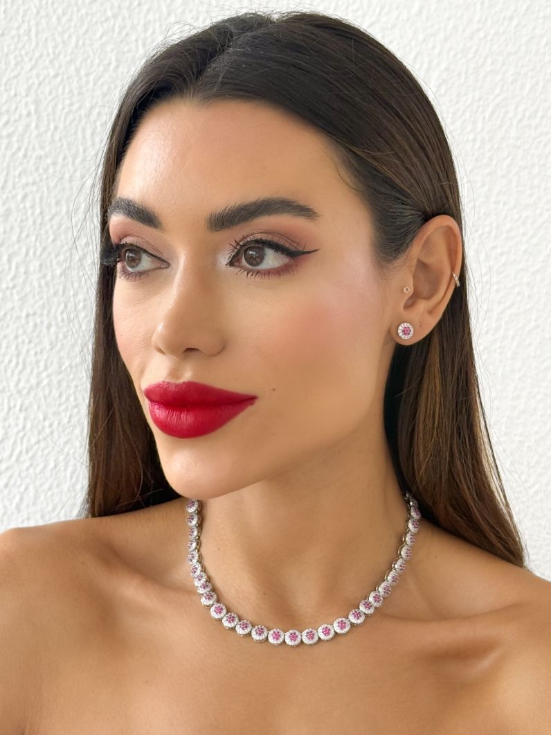 Conjunto Colar e Brinoco Folheado a Ouro 18k e Prata Zirconia Circulo
