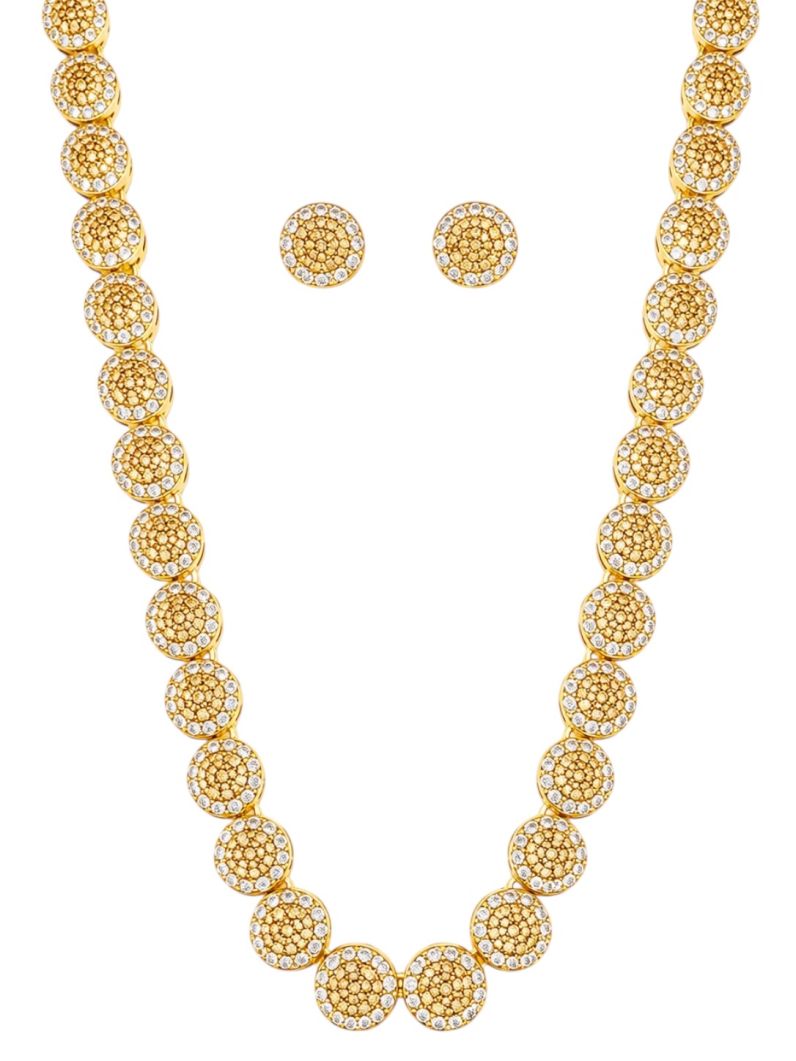 Conjunto Colar e Brinoco Folheado a Ouro 18k e Prata Zirconia Circulo