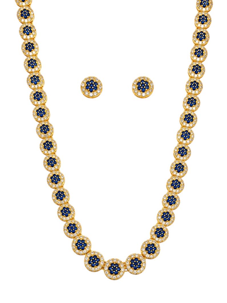 Conjunto Colar e Brinoco Folheado a Ouro 18k e Prata Zirconia Circulo