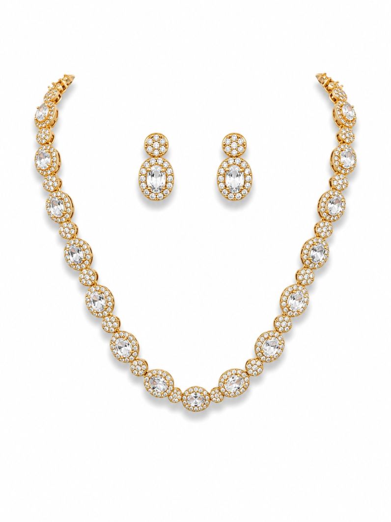 Colar Folheado a Ouro 18k e Prata Zirconia Oval