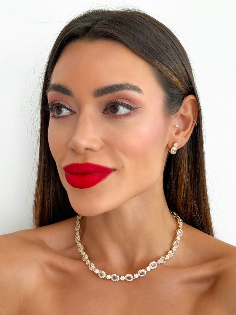Colar Folheado a Ouro 18k e Prata Zirconia Oval