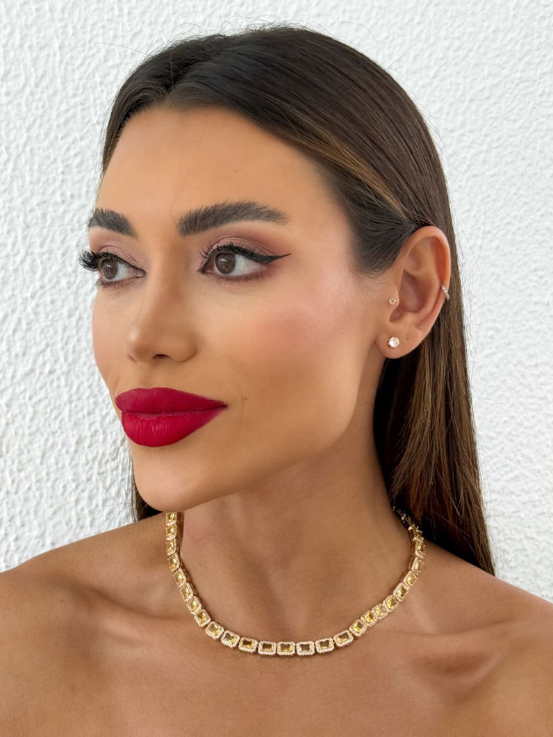 Colar Folheado a Ouro 18k e Prata Zirconia Quadrada